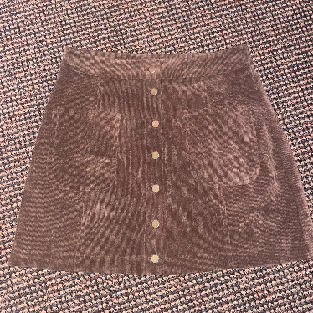 Tan corduroy victoria Sophia skirt with gold buttons